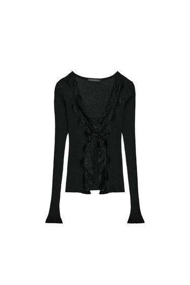 توب ممزوج محزز - أسود الخاص بـ Zara