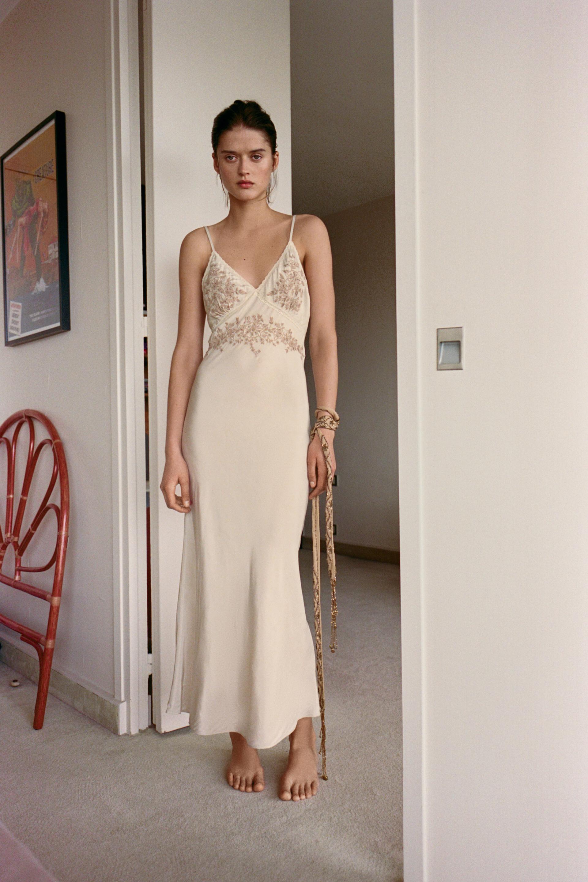 ZARA EMBROIDERED BEADED SLIP DRESS