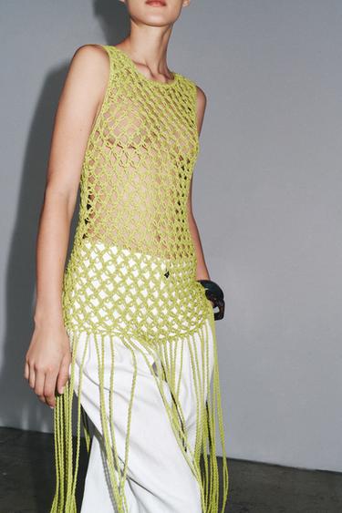 FRINGED CROCHET KNIT TOP - Lime by Zara - Image 3