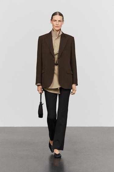 Zara Fluid wool blend blazer total look - Dark brown