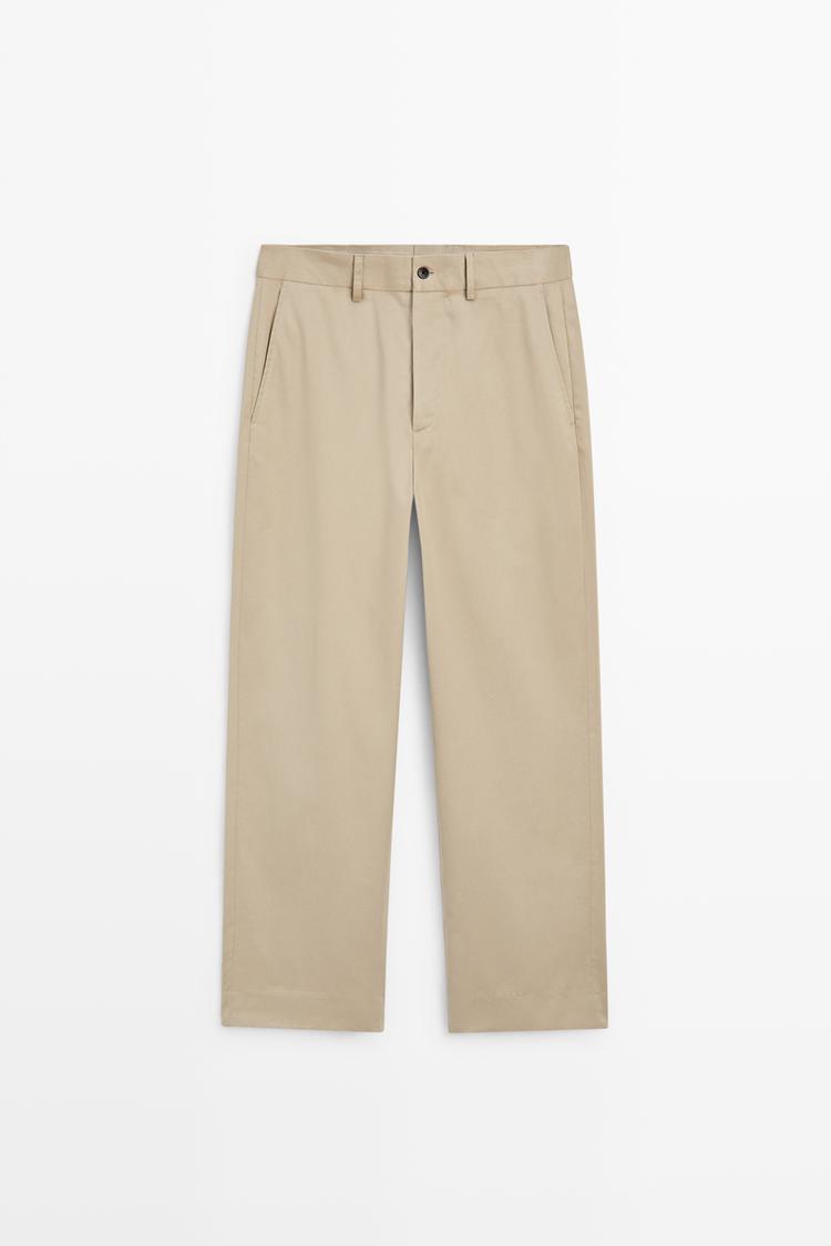 100% cotton wide-leg pants — Khaki