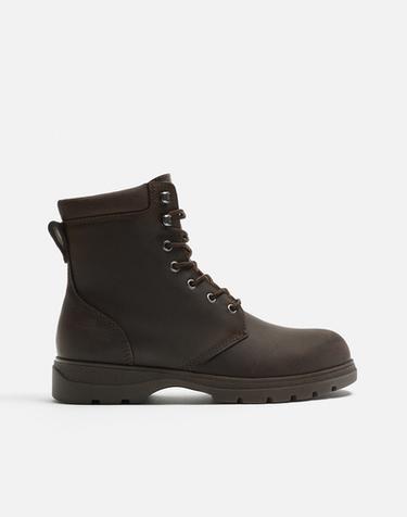 BOTA CORDONES PIEL - Marrón de Zara
