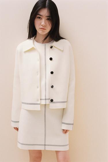 KNIT JACKET WITH PIPED SEAMS - Ecru by Zara - Image 0