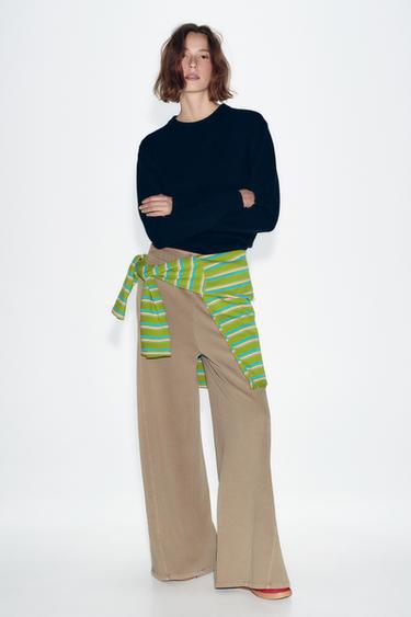 CALÇA LAVADA DE MOLETOM WIDE LEG - Vison da Zara - Imagem 0