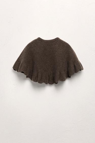 100% WOOL KNIT CAPE WITH RUFFLE TRIM - LIMITED EDITION - Brown / Taupe by Zara - Image 1