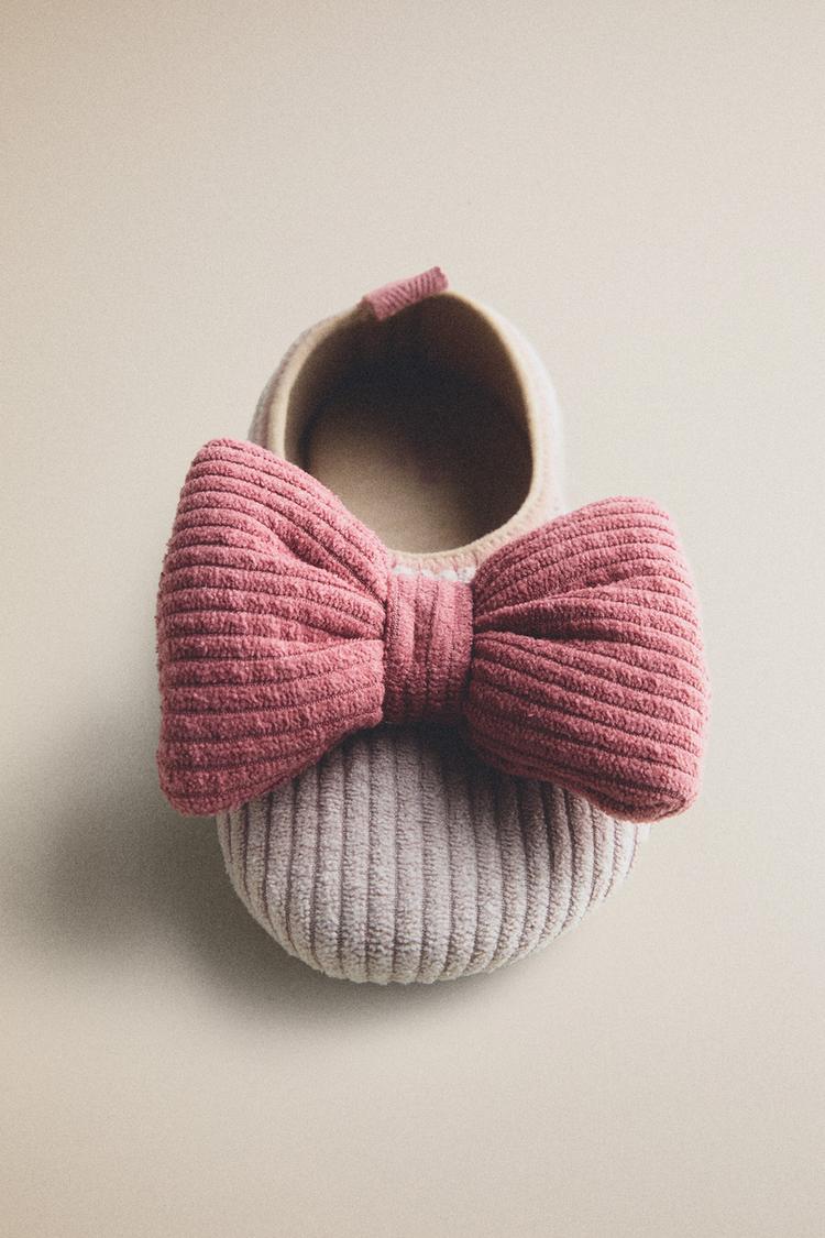 KIDS' BOW BALLET FLATS — Beige
