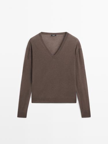 Zara Silk and wool blend knit sweater - Brown