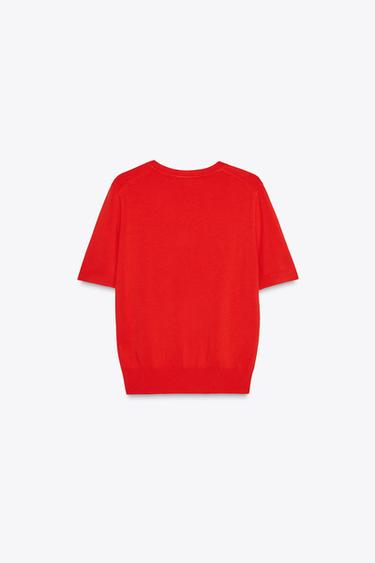 BASIC SHORT SLEEVE KNIT TOP - Red by Zara - Image 3
