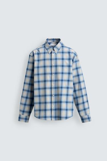 Zara RELAXED FIT PLAID SHIRT - Blue / White