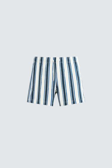 STRIPED MID-LENGTH SWIMMING TRUNKS - Ecru / Blue by Zara