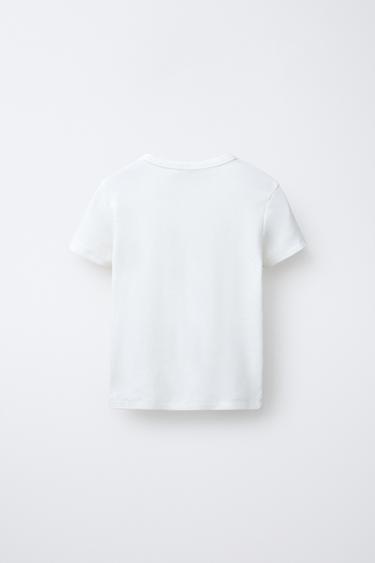 T-SHIRT CÔTELÉ IMPRIMÉ CHIEN - Blanc de Zara - Image 1