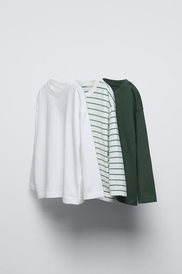 PACK TRES CAMISETAS RAYAS - Verde de Zara