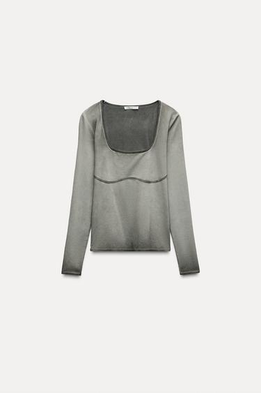 WASHED-EFFECT POLYAMIDE T-SHIRT - Grey by Zara