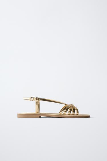 METALLIC STRAP SANDALS - Gold by Zara