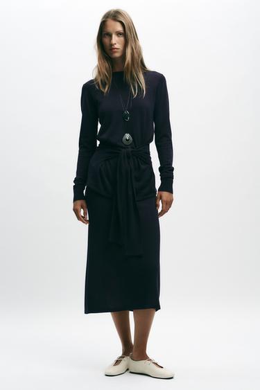 ОДНОТОННА ТРИКОТАЖНА СПІДНИЦЯ МІДІ - Темно-синій/блакитний Zara