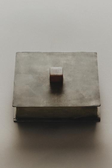 SCATOLA METALLICA CON POMOLO IN LEGNO - Grigio di Zara