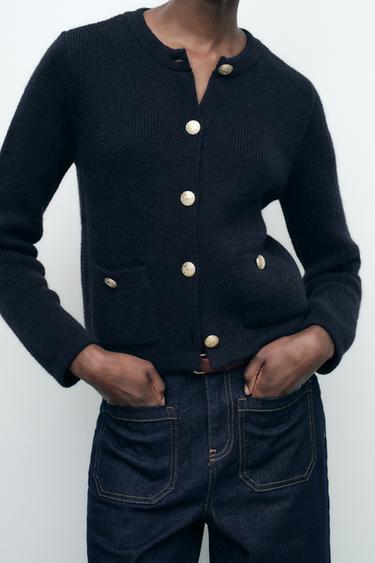 KNIT CARDIGAN WITH GOLDEN BUTTONS - Navy blue by Zara - Image 0