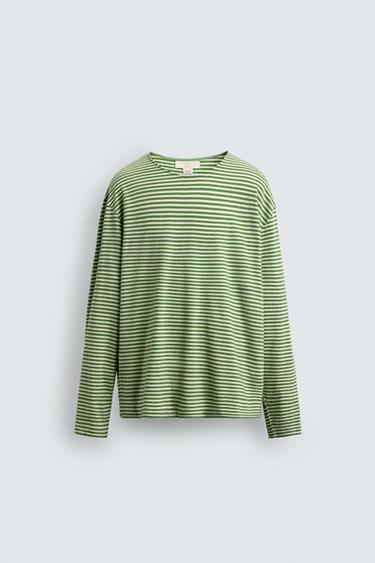 LIMITED EDITION STRIPED JACQUARD T-SHIRT - Green by Zara
