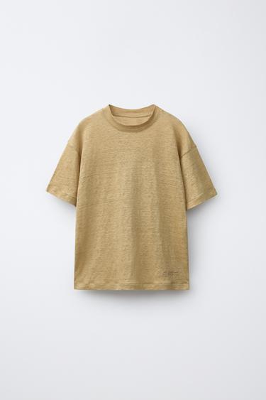 100% LINEN T-SHIRT - Ochre by Zara