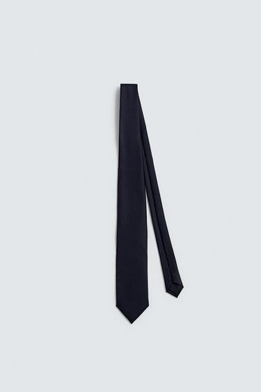 TEXTURED 100% WOOL TIE - Navy blue by Zara