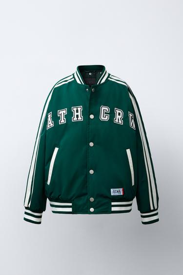 QUILTED VARSITY BOMBER JACKET WITH DETACHABLE HOOD - Green by Zara - Image 1