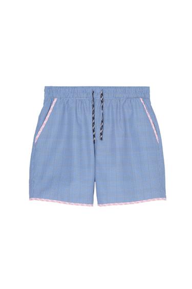 LONG CONTRAST CHECK SWIMMING TRUNKS - Blue by Zara