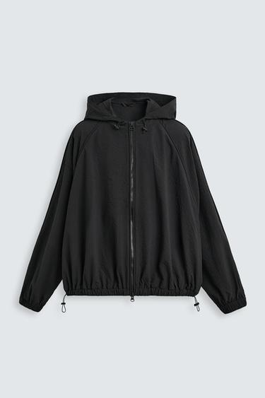CAZADORA CAPUCHA SEERSUCKER - Negro de Zara
