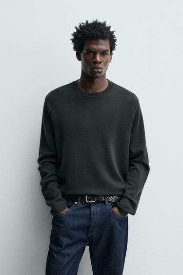 Zara LIGHTWEIGHT WOOL SWEATER - Gray green