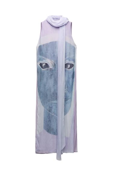 FLOWING PRINTED DRESS WITH SCARF