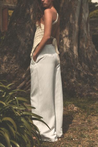 Zara FLOWY PLEATED PANTS - Ecru