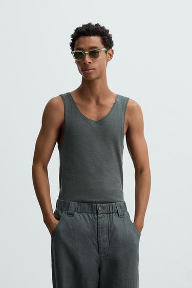 COTTON - HEMP RIBBED TANK TOP - Anthracite grey by Zara