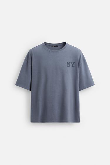 CAMISETA LAVADA TEXTOS - Morado de Zara - Imagen 0