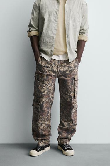 Zara ABSTRACT PRINT POCKET CARGO PANTS - Printed