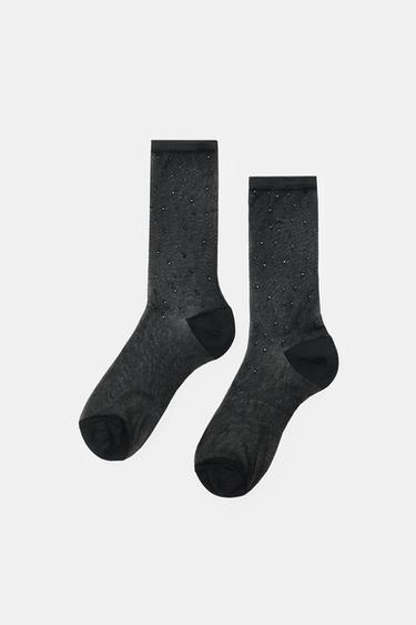 MEIAS DE CANO ALTO STRASS - Preto da Zara