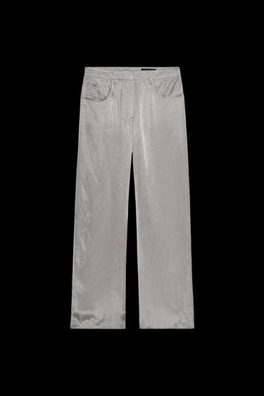 ZW COLLECTION FLOWING SATIN TROUSERS - Light grey by Zara - Image 0