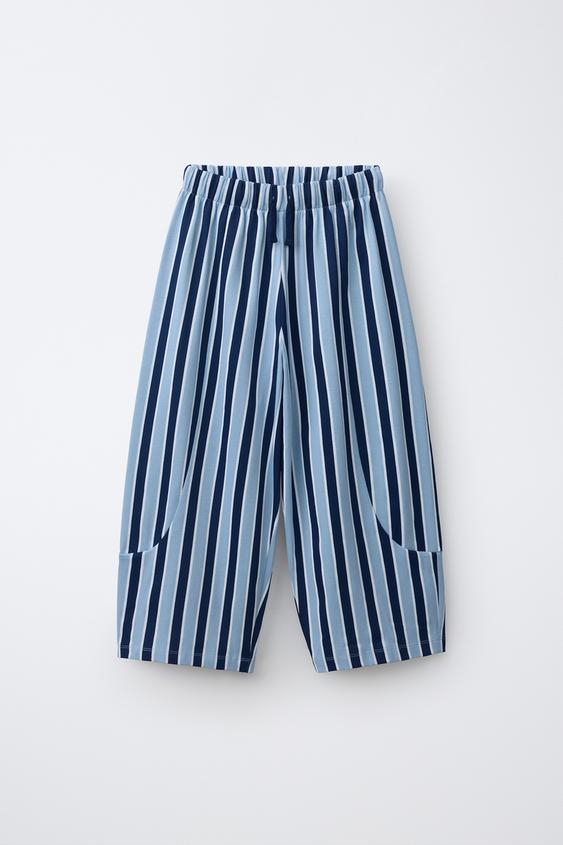 Zara 條紋休閒長褲 - 淡藍色 - 圖片 0