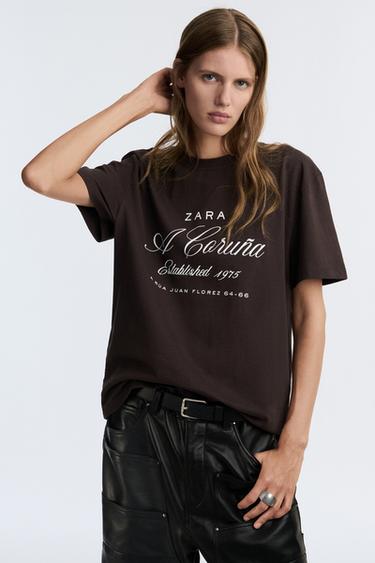 Zara 50TH ANNIVERSARY EMBROIDERED T-SHIRT - Brown