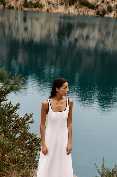 MIDI DRESS WITH CONTRAST PIPING - Oyster-white by Zara - Image 5