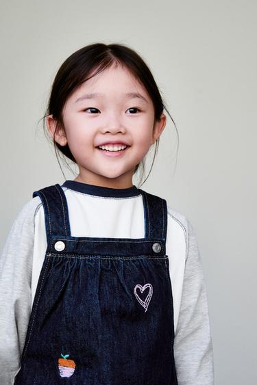 EMBROIDERED DENIM PINAFORE DRESS - Blue by Zara