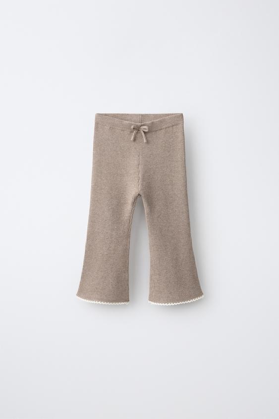 Zaras STICKADE LEGGINGS MED UTSVÄNGD PASSFORM OCH SPETSKANT - Brun/prick - Bild 0