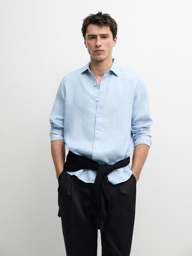 Camisa regular fit 100% lino - Azul claro de Zara