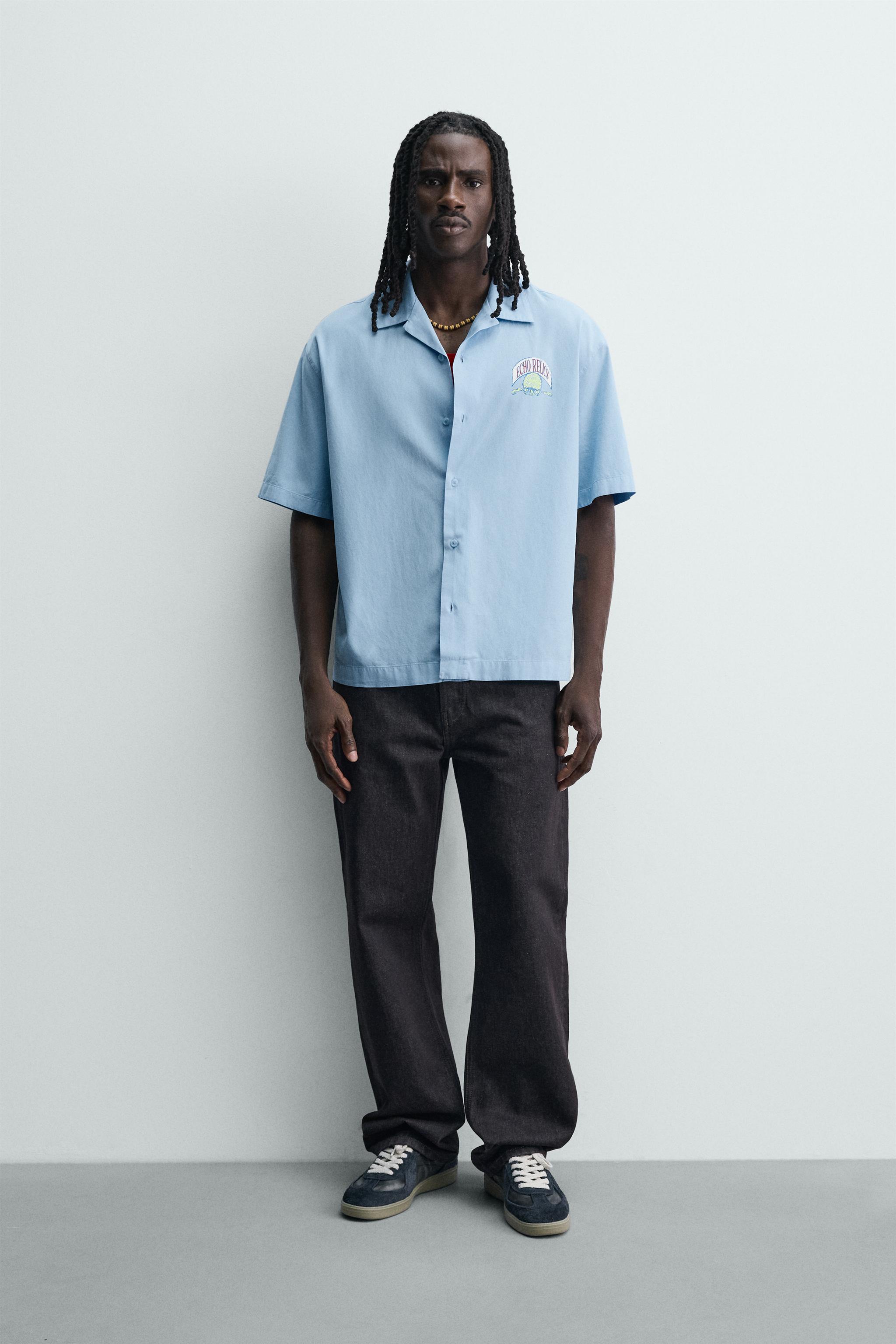 RELAXED FIT LYOCELL - COTTON PRINTED SHIRT - Oyster-white | ZARA