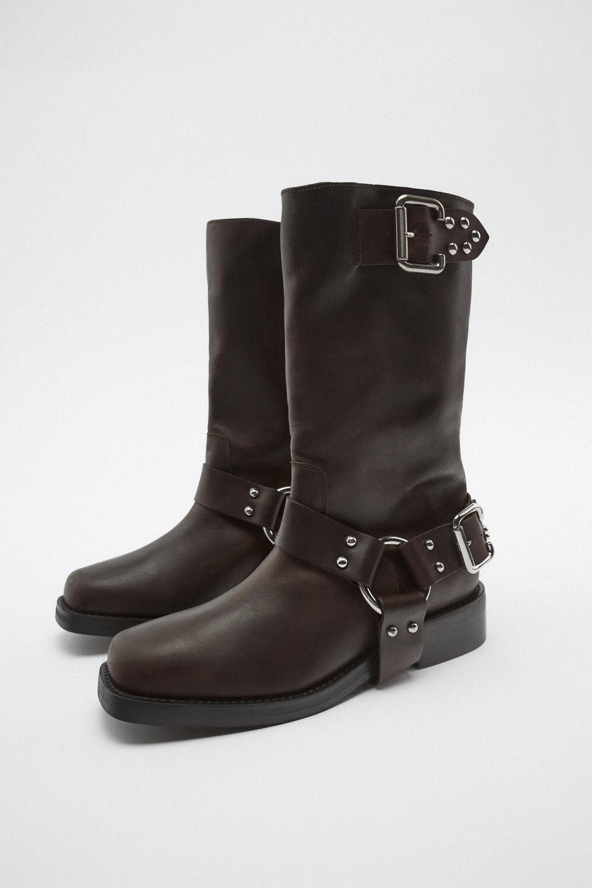 Leather biker boots zara best sale