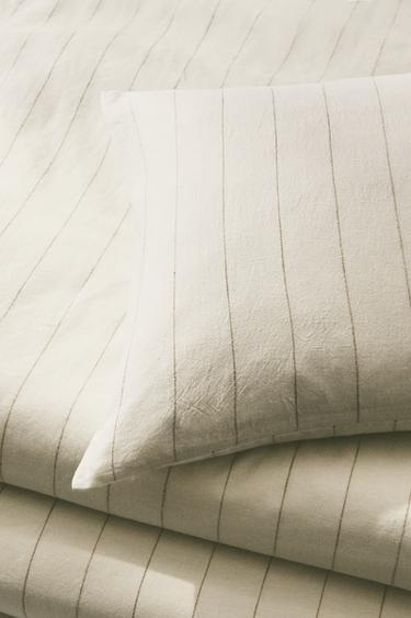 STRIPED COTTON LINEN PILLOWCASE - Oyster-white by Zara - Image 5