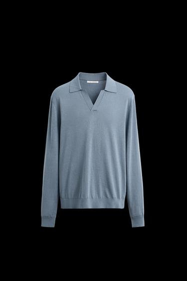 COTTON BLEND KNIT POLO SHIRT - Light blue by Zara - Image 0