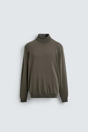 PULL COL MONTANT BASIQUE - Vert de Zara