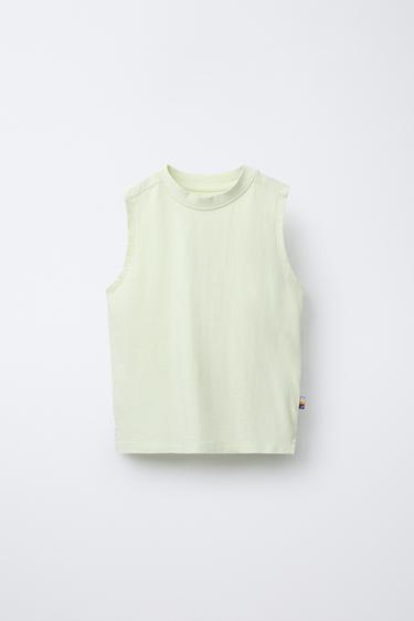 PLAIN SLEEVELESS T-SHIRT WITH LABEL - Lime by Zara