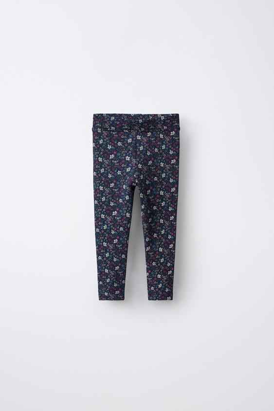RIBBED FLORAL LEGGINGS - Blue by Zara - Image 0