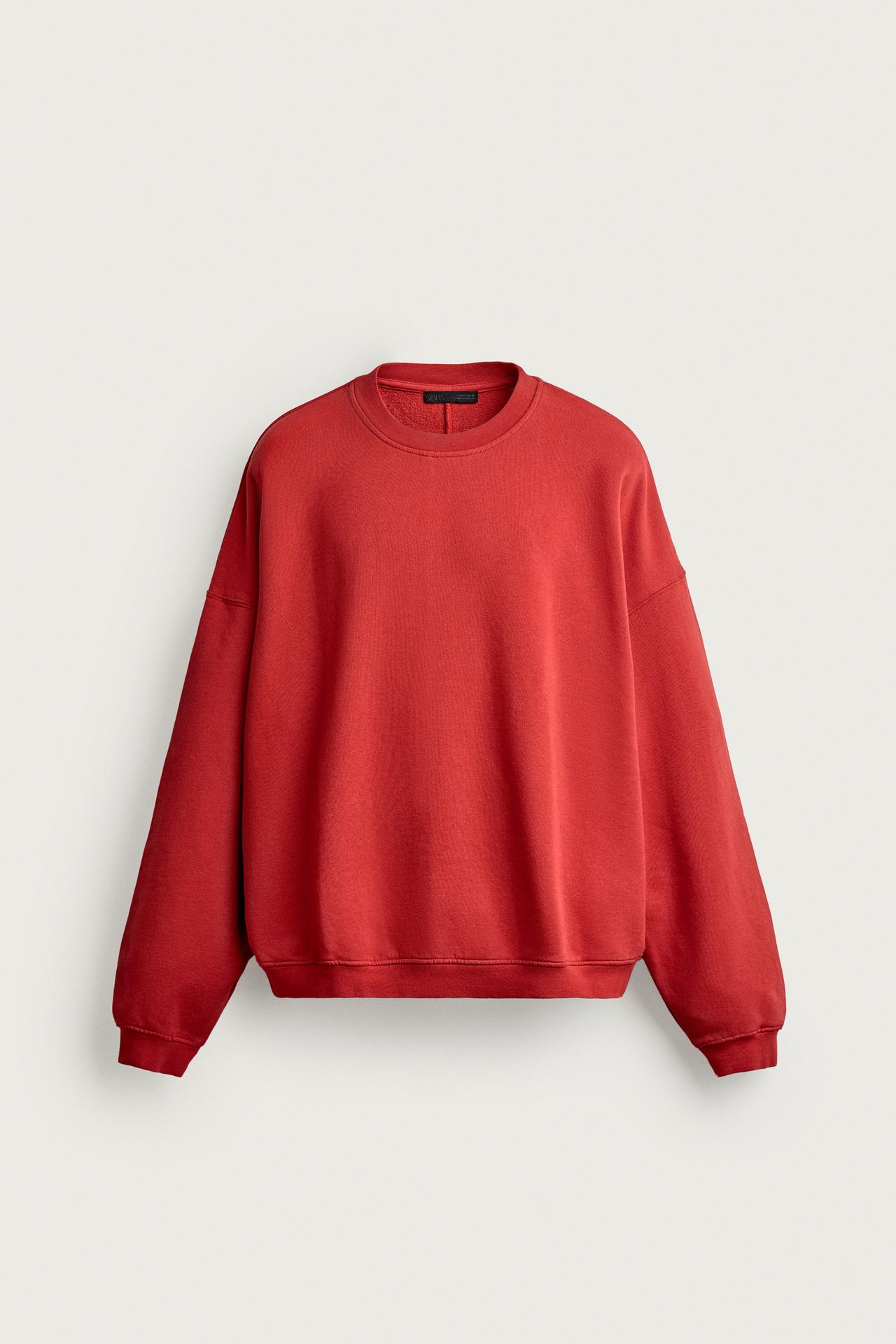 WASHED RELAXED FIT CREWNECK SWEATSHIRT — Red
