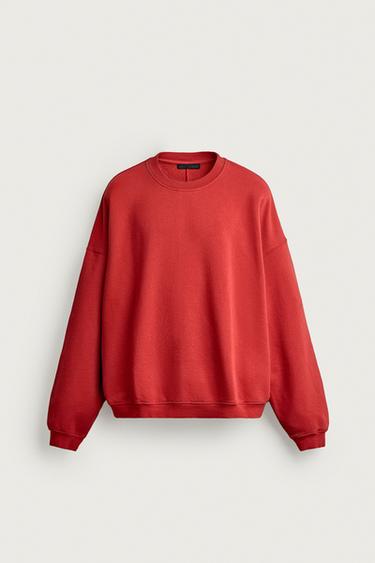 WASHED RELAXED FIT CREWNECK SWEATSHIRT — Red 1